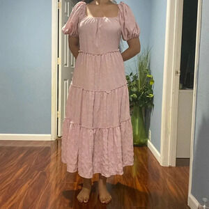LuLu’s Tiers My Dear Blush Puff Sleeve Tiered Maxi Dress Small Cottagecore Boho